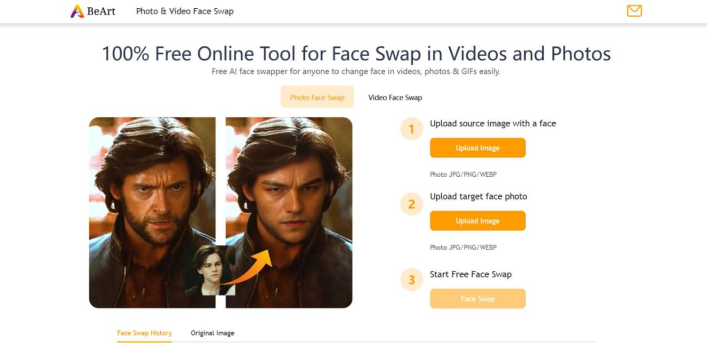 BeArt AI photo face swap screenshot and logo