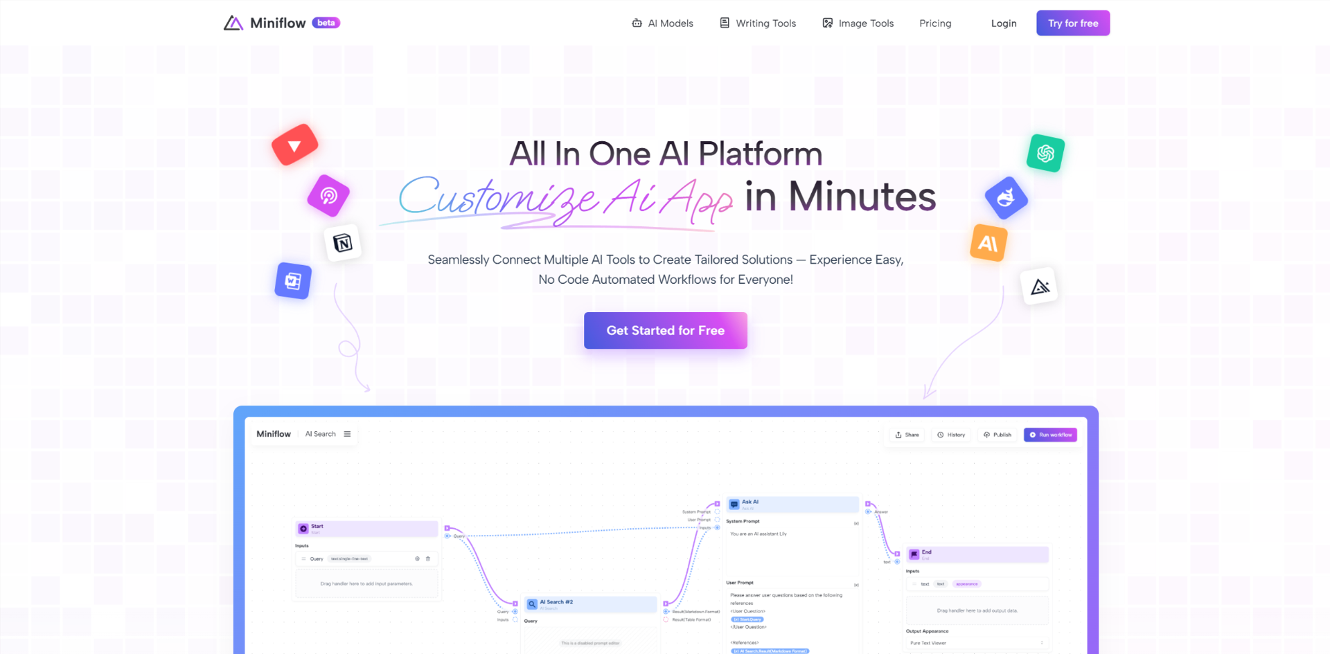 Miniflow AI screenshot and logo