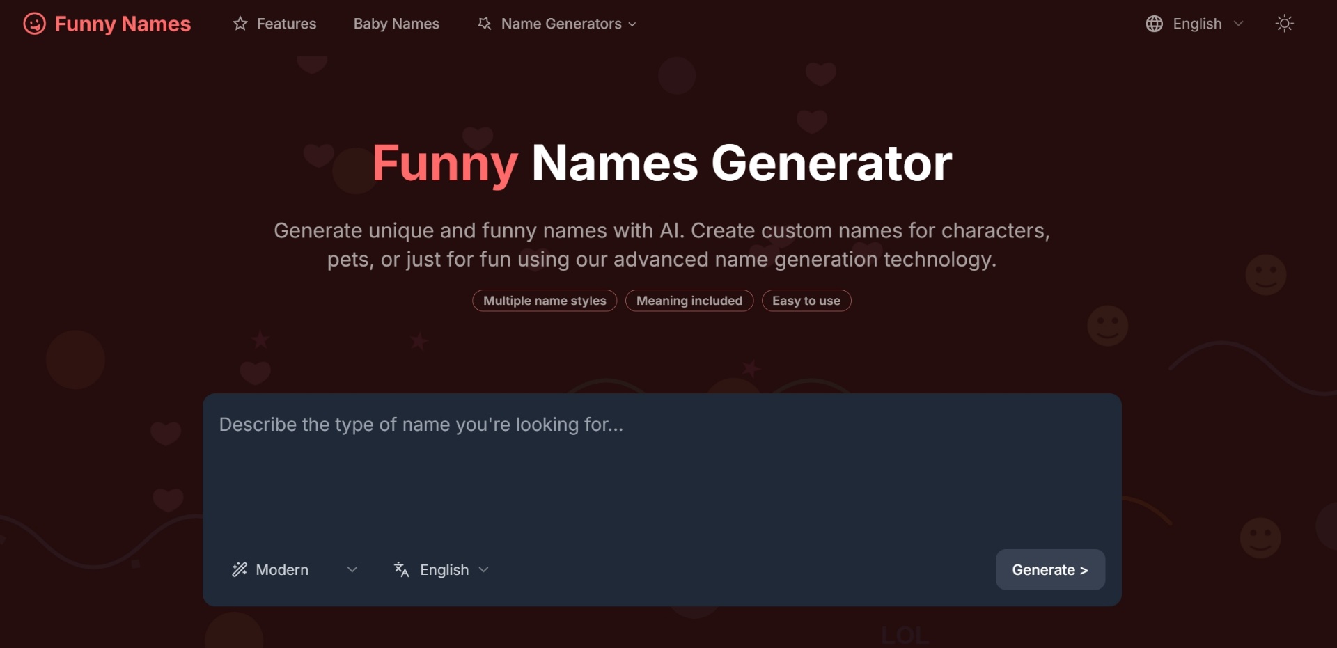 Funny Names Generator screenshot and logo