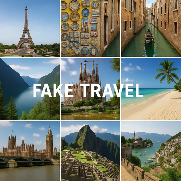Fake Travel screenshot and logo