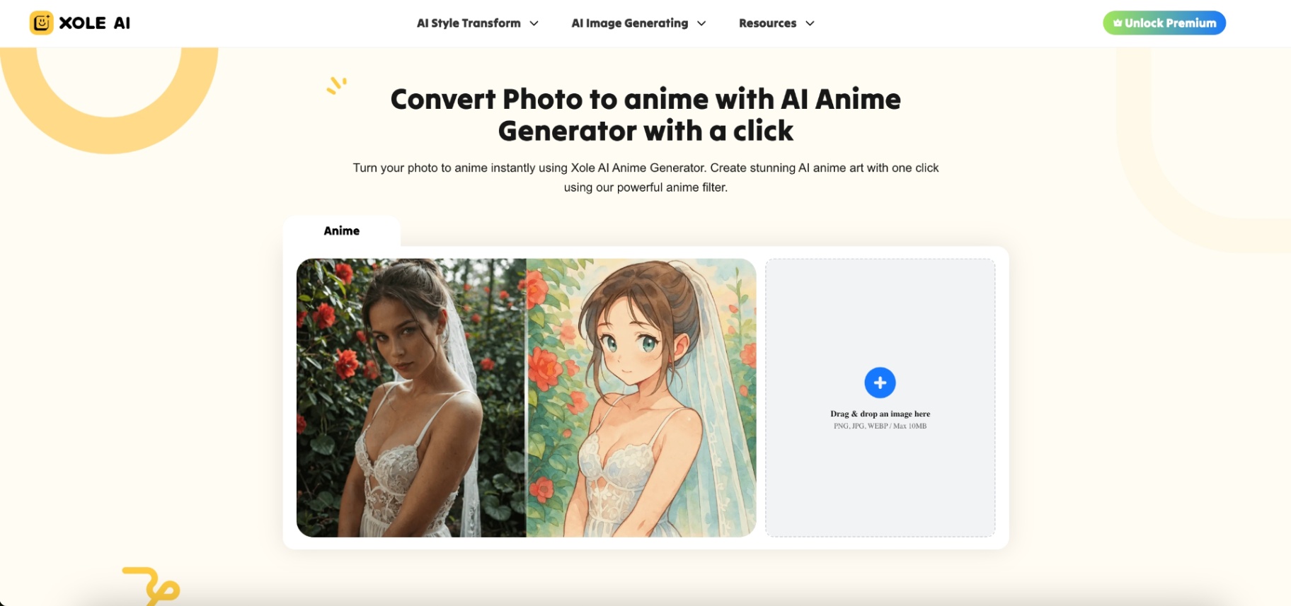 Xole AI Anime Generator screenshot and logo