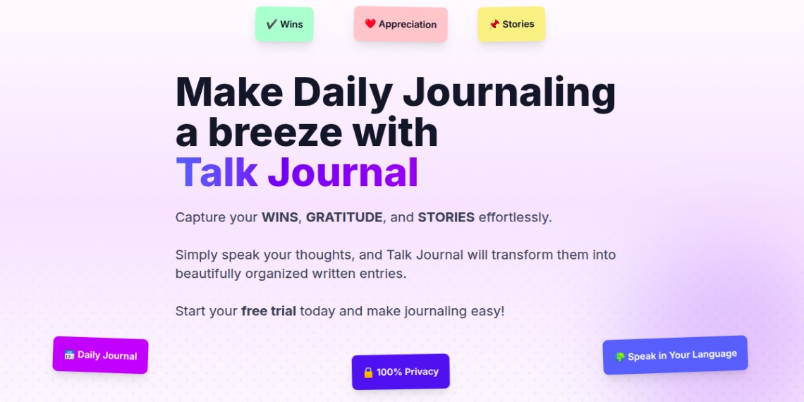 Talk Journal screenshot and logo