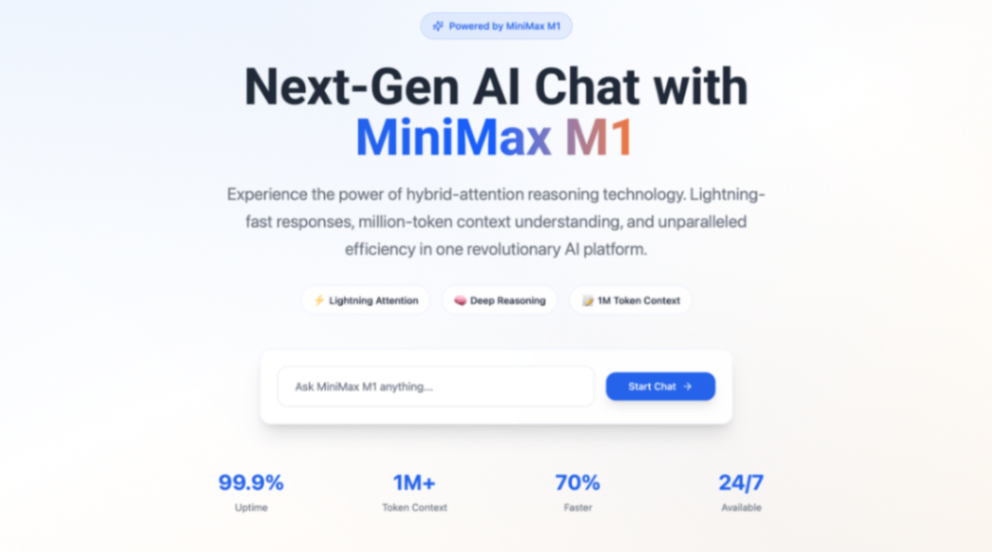 MiniMax M1 screenshot and logo