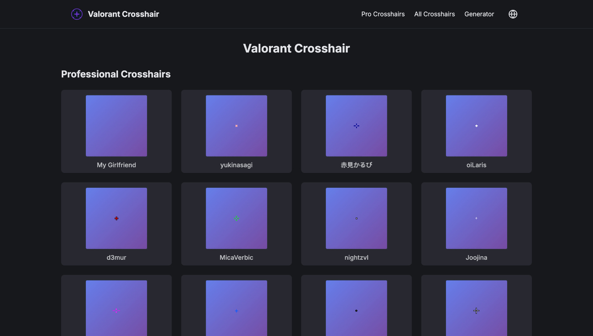 Valorant crosshair database screenshot and logo