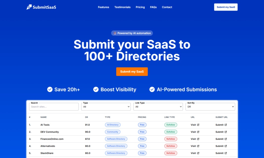 SubmitSaaS screenshot and logo