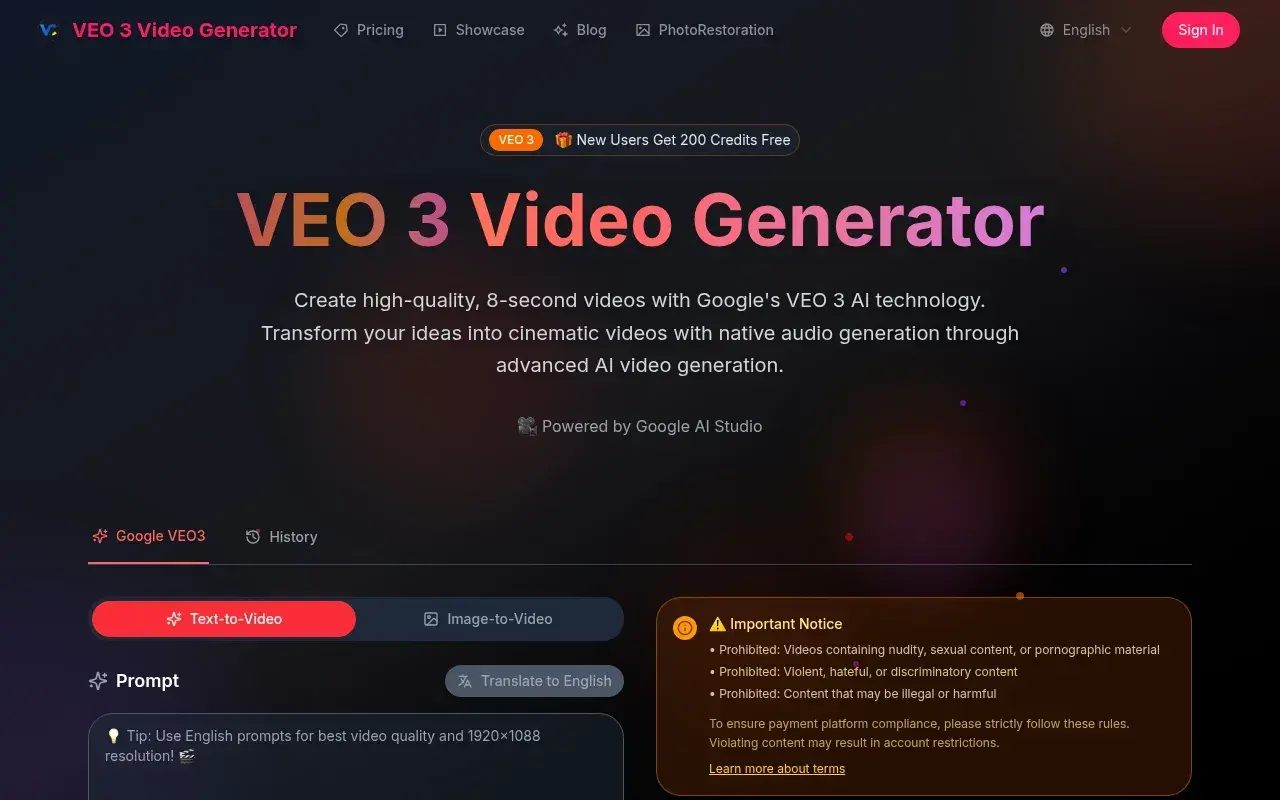 VEO 3 Video Generator screenshot and logo
