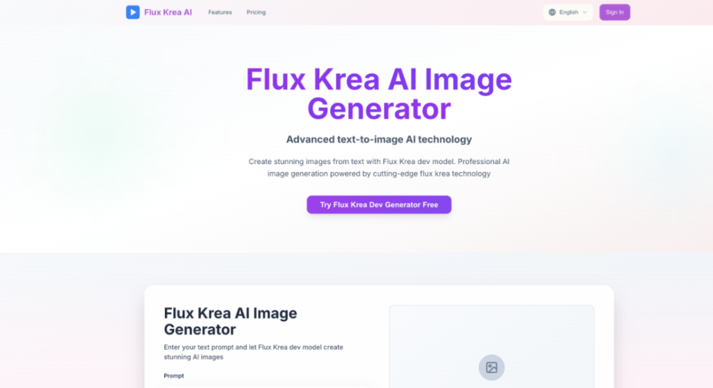Flux Krea AI screenshot and logo