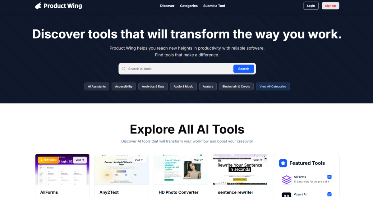 Product Wing screenshot and logo