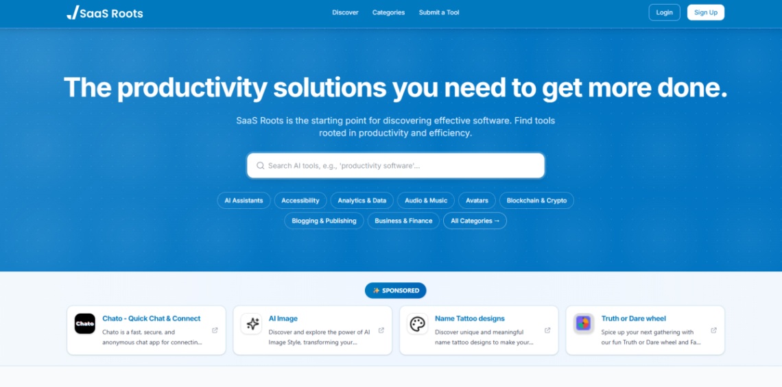 SaaS Roots screenshot and logo