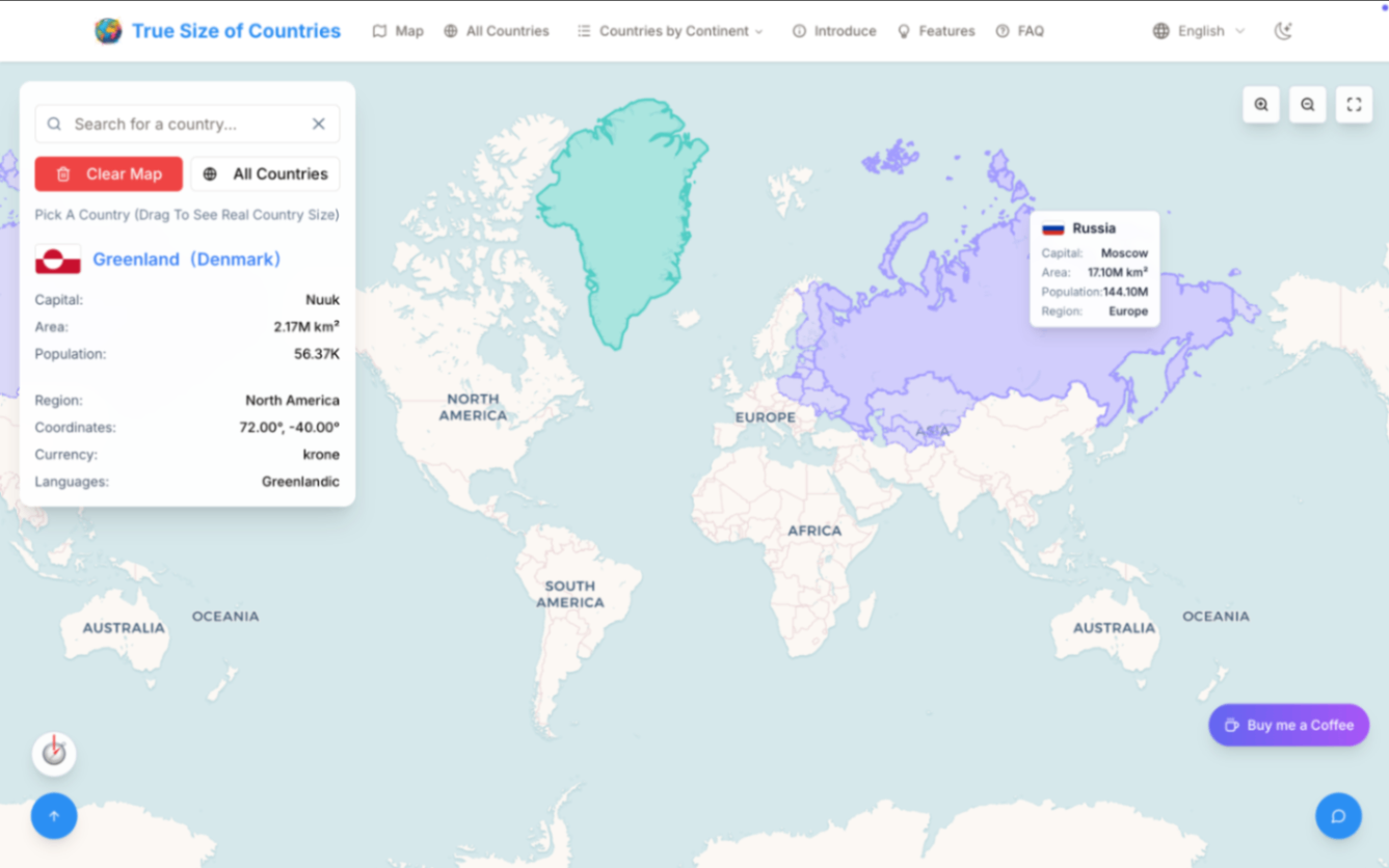 True Size of Countries screenshot and logo