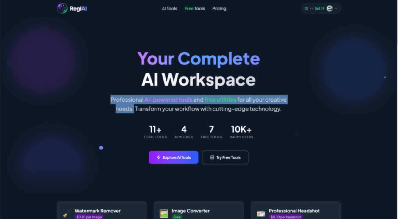 Regi AI screenshot and logo