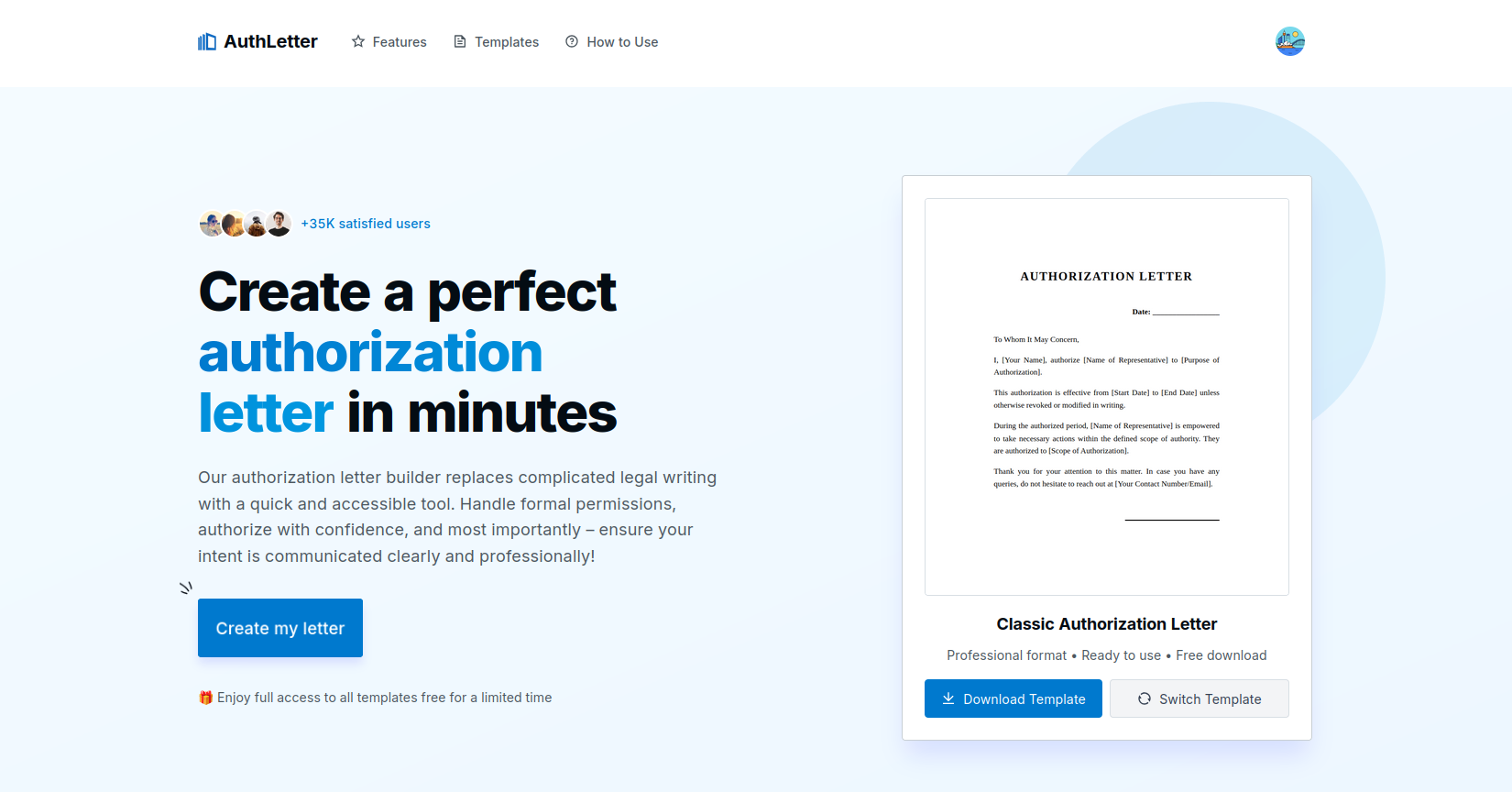 AuthLetter screenshot and logo
