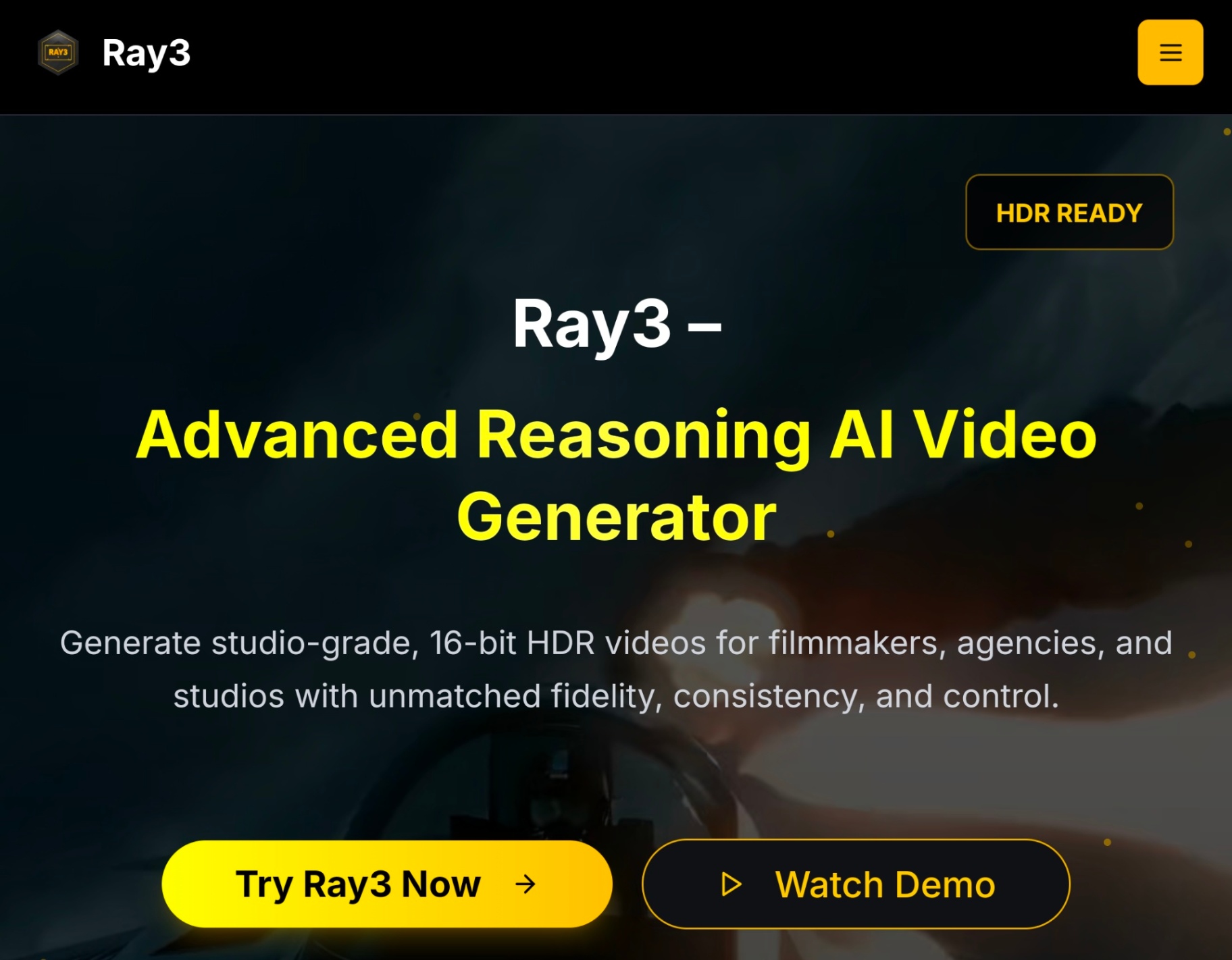 Ray3 AI VIDEO GENERATOR screenshot and logo