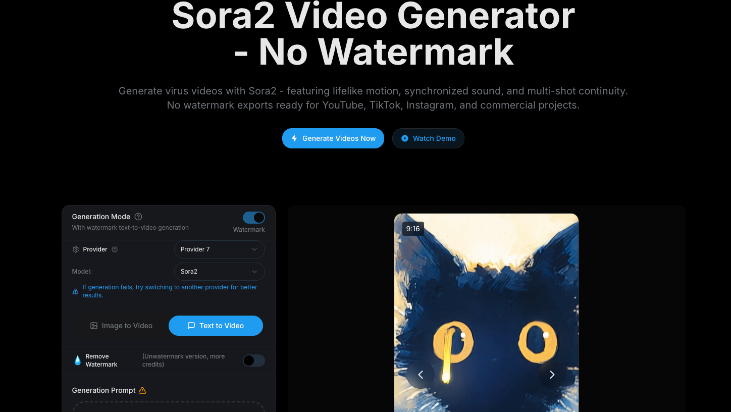 sora2videogenerator screenshot and logo