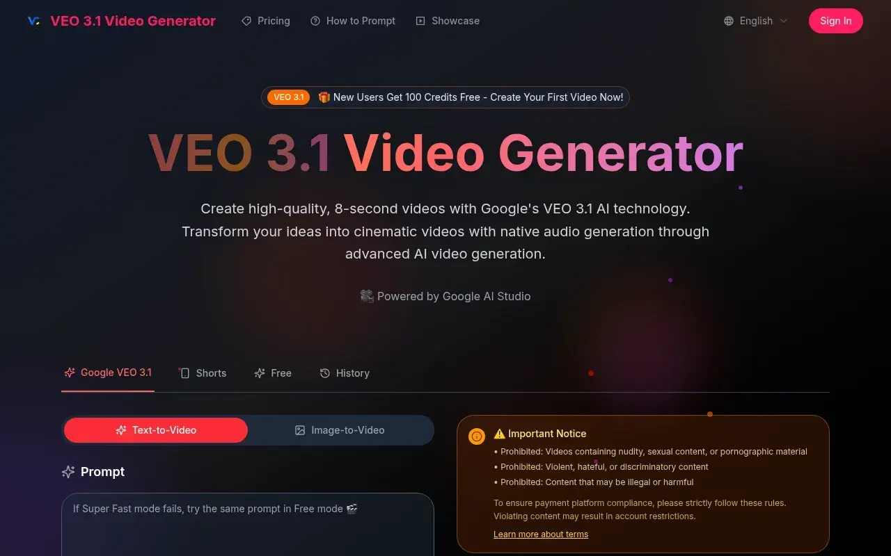 VEO 3.1 Video Generator screenshot and logo