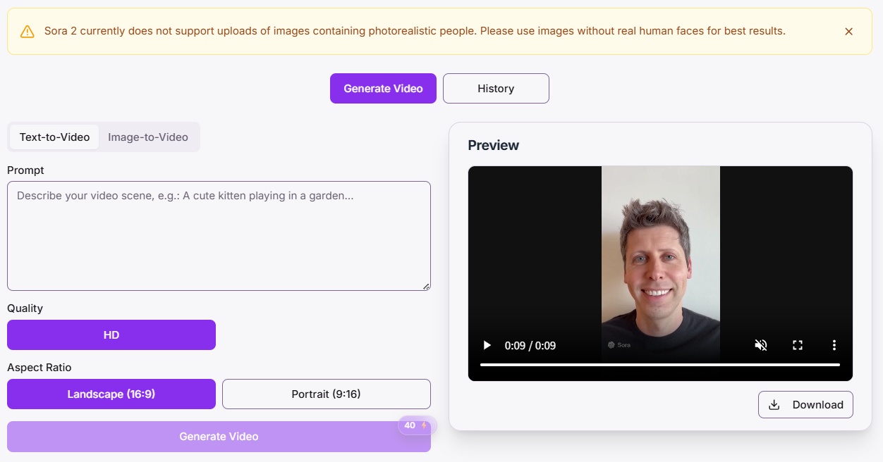 sora2web screenshot and logo