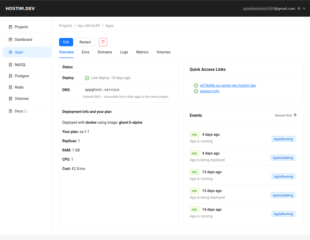 Hostim.dev screenshot and logo