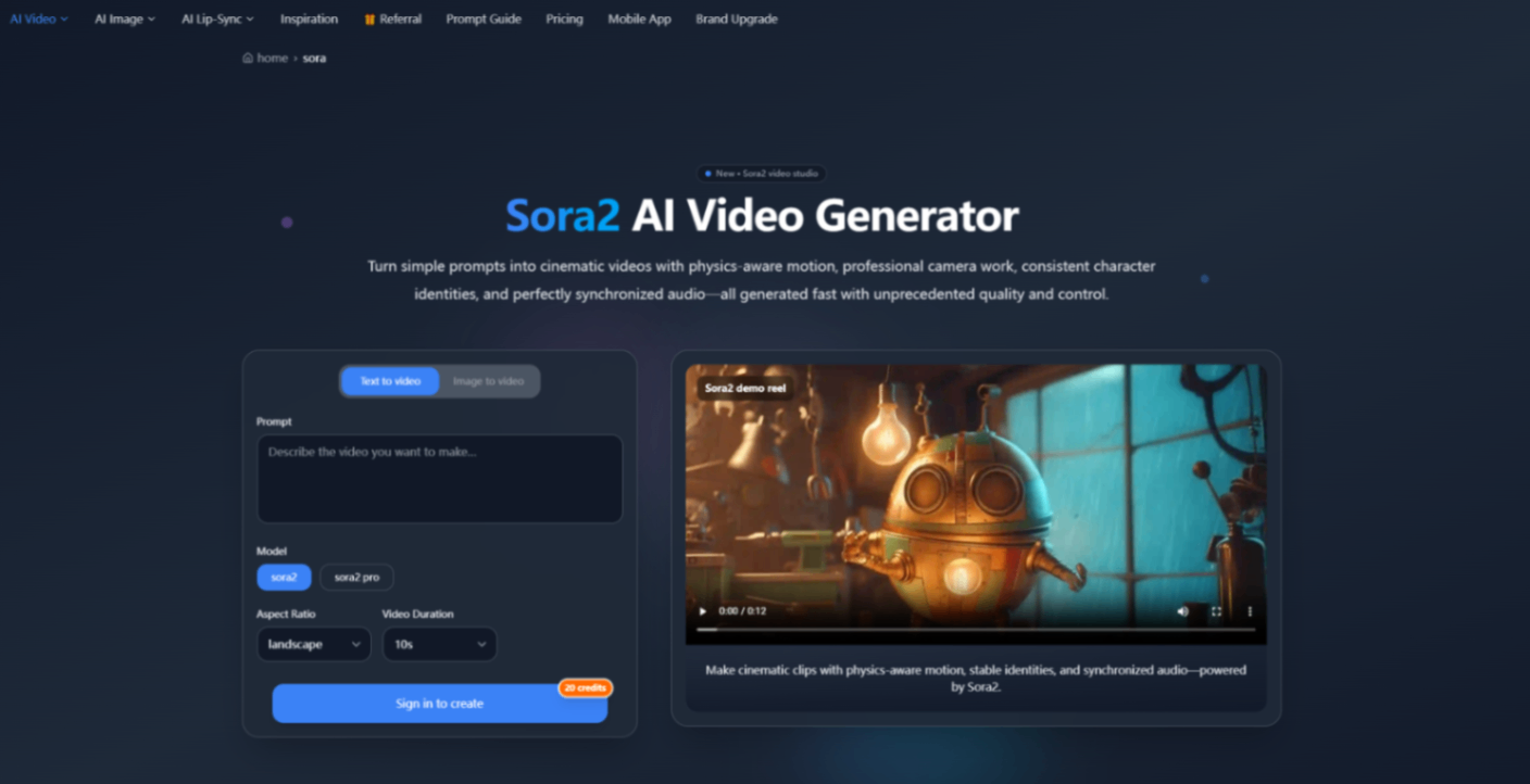 Sora2 AI Video Studio screenshot and logo