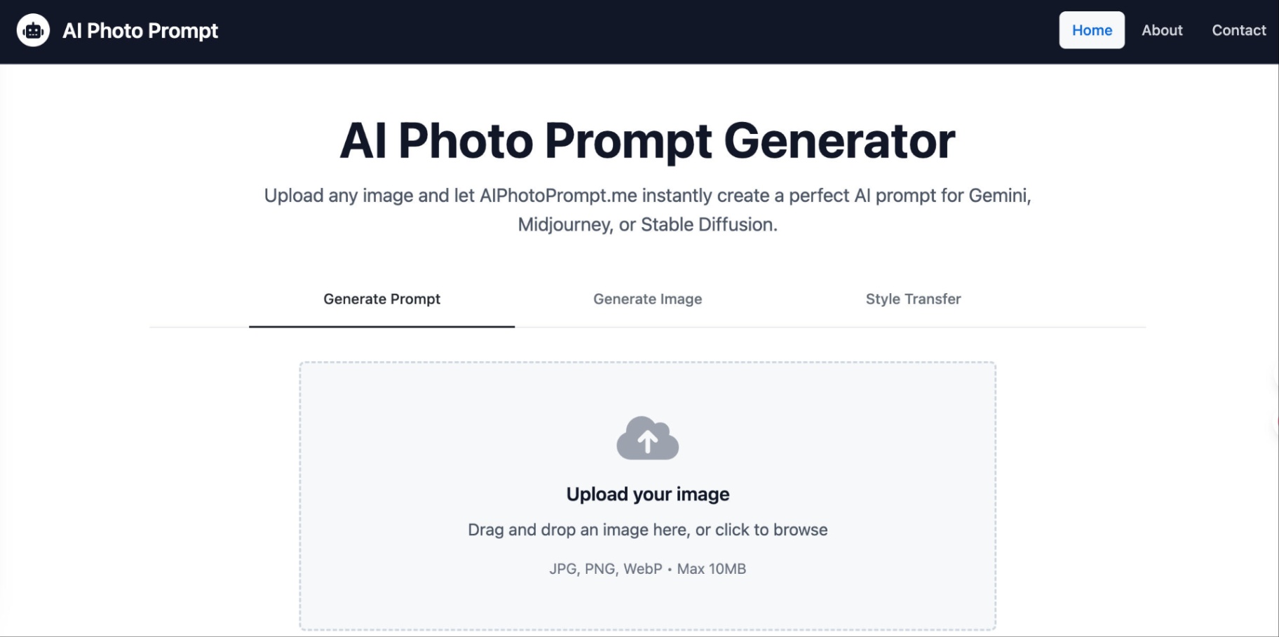 AI Photo Prompt Generator screenshot and logo