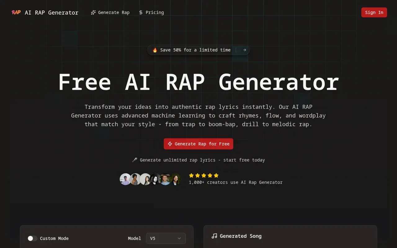 AI Rap Generator screenshot and logo