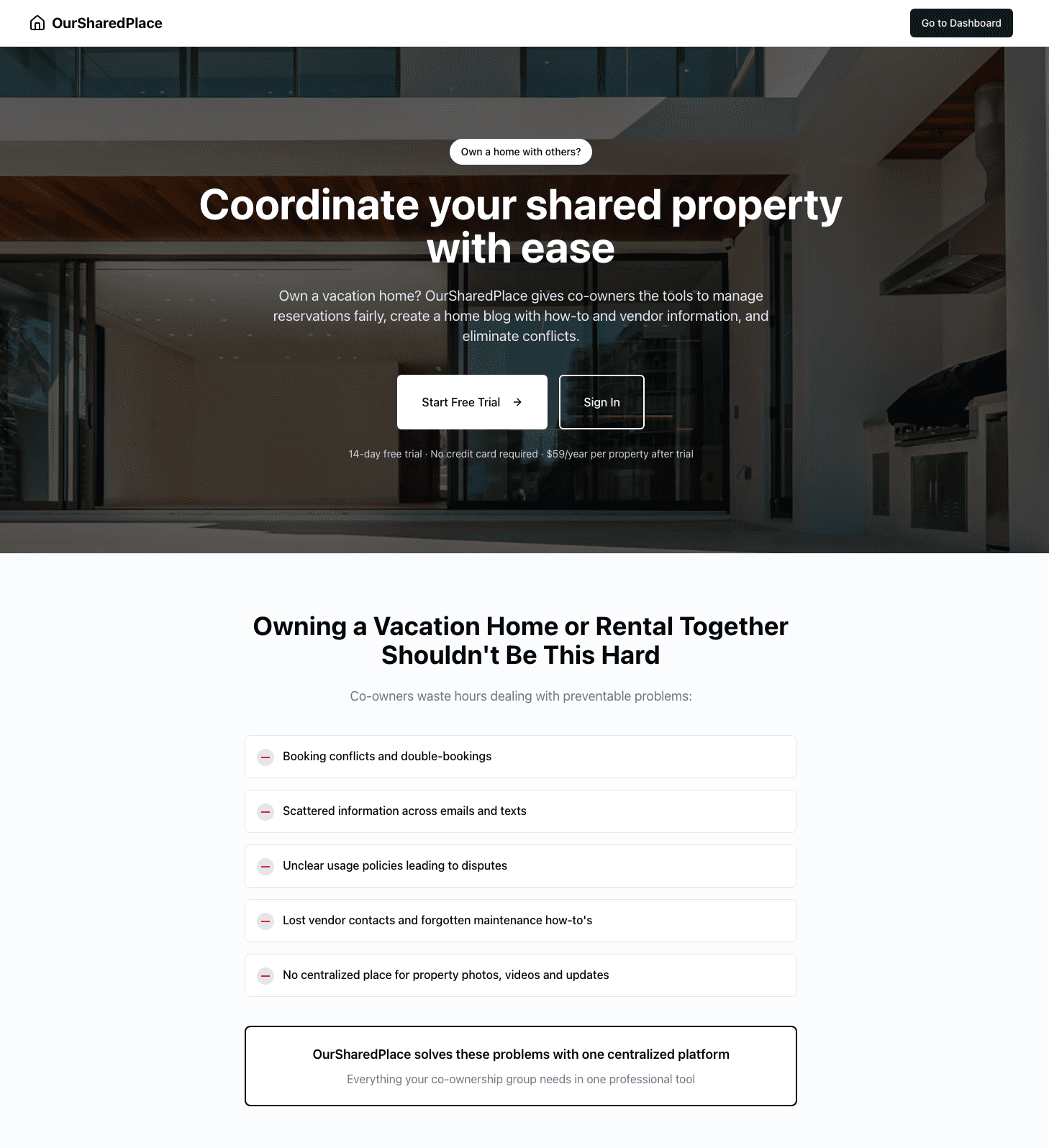 OurSharedPlace screenshot and logo