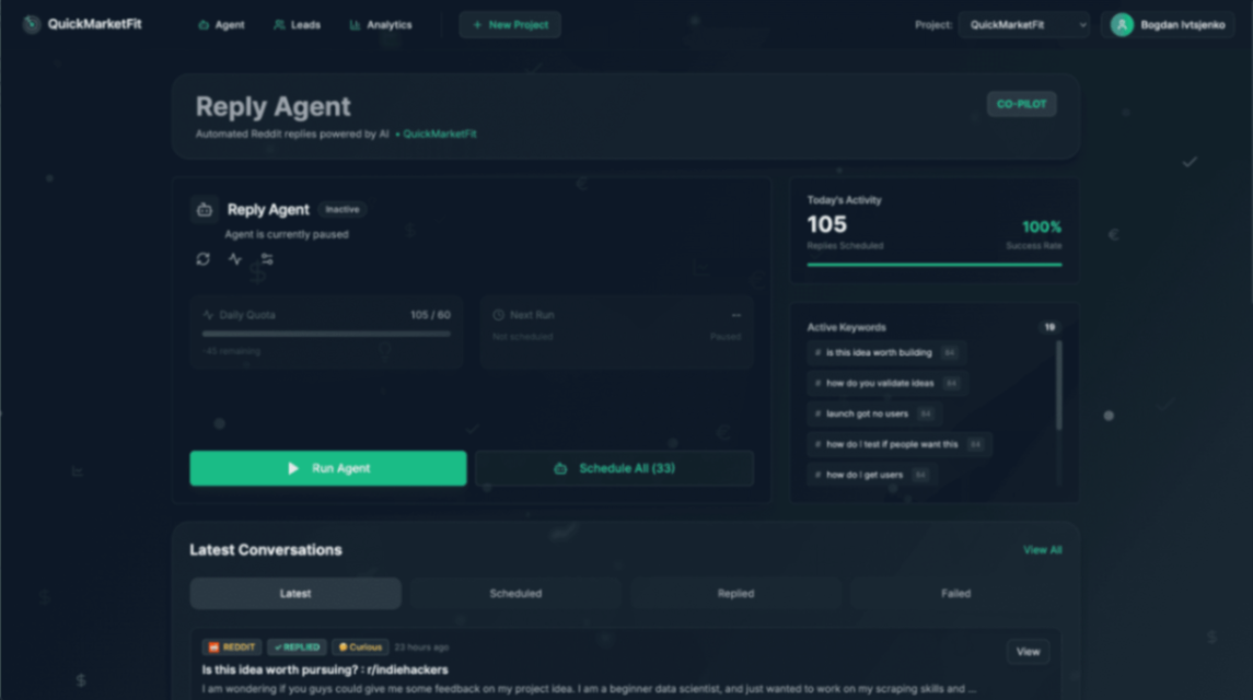 QuickMarketfit screenshot and logo
