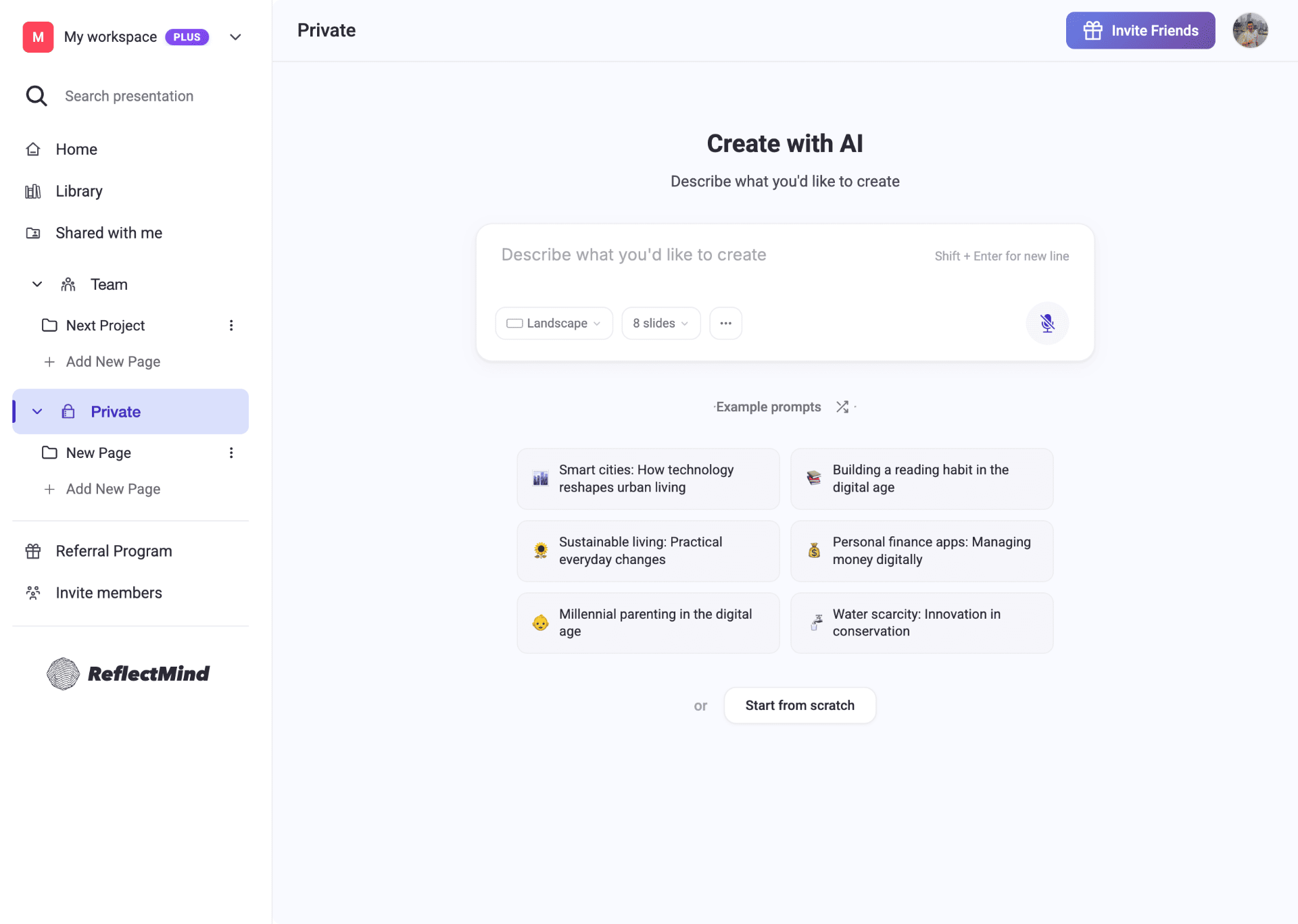 ReflectMind - AI-Powered Presentation & Visual Content Platform screenshot and logo