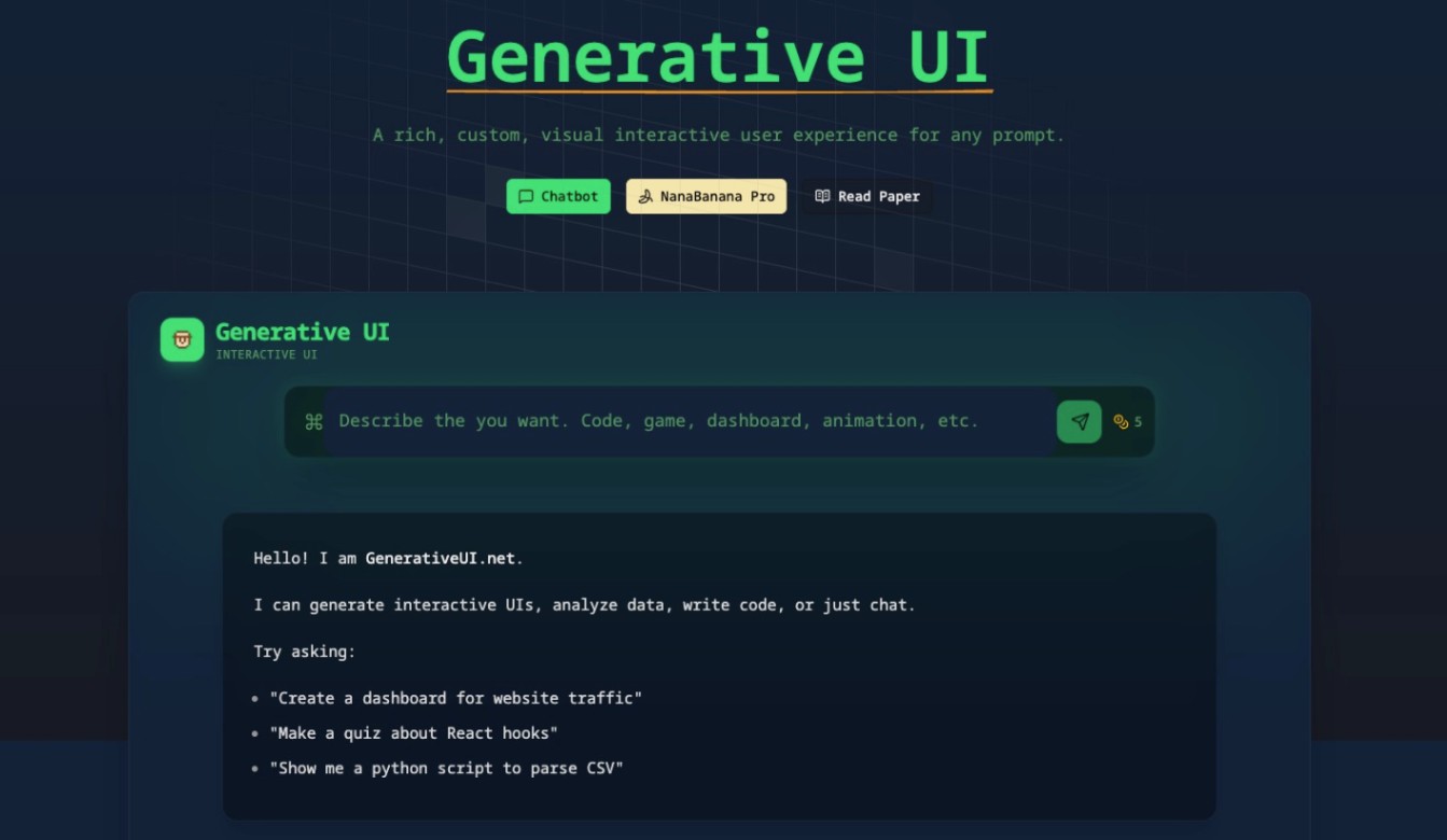 Generative UI screenshot and logo