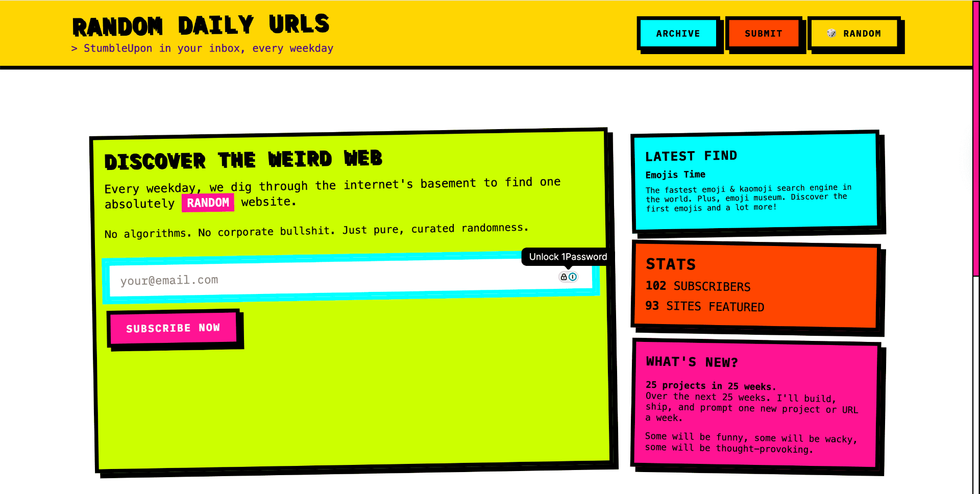 Random Daily Urls screenshot and logo