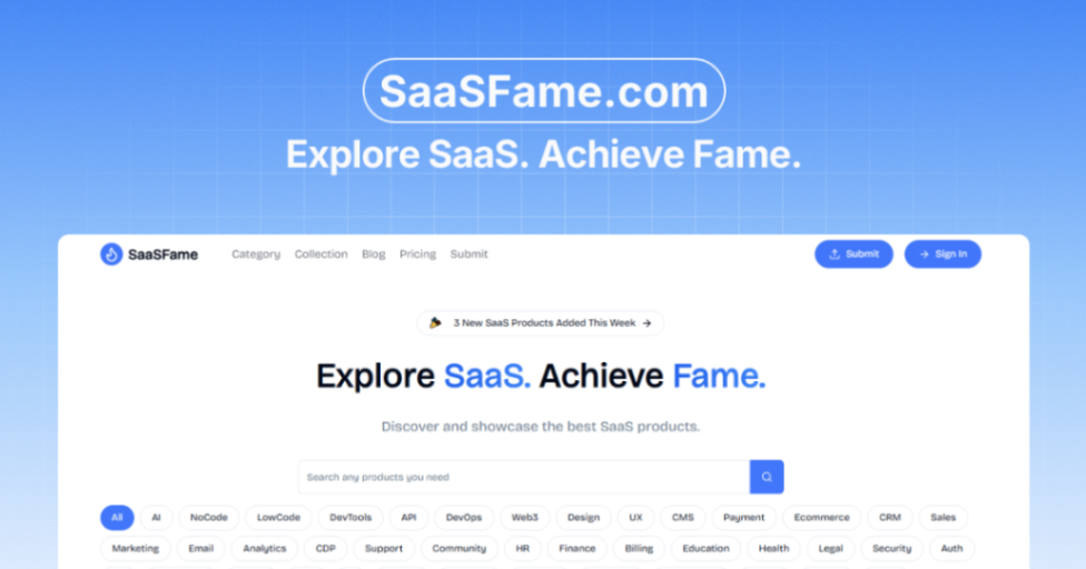 SaasFame screenshot and logo