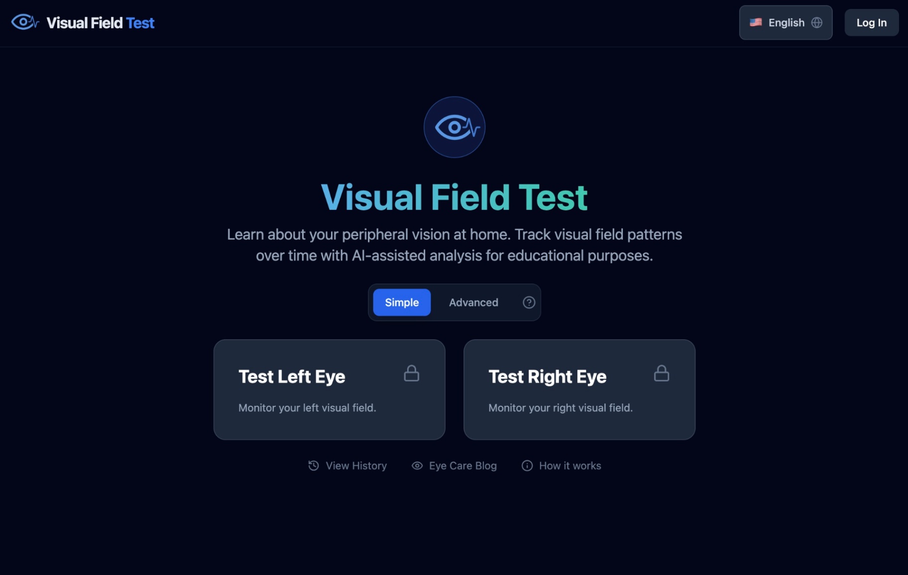Visual Field Test screenshot and logo