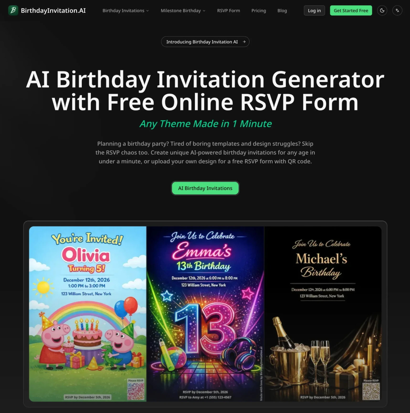 Birthday Invitation AI screenshot and logo