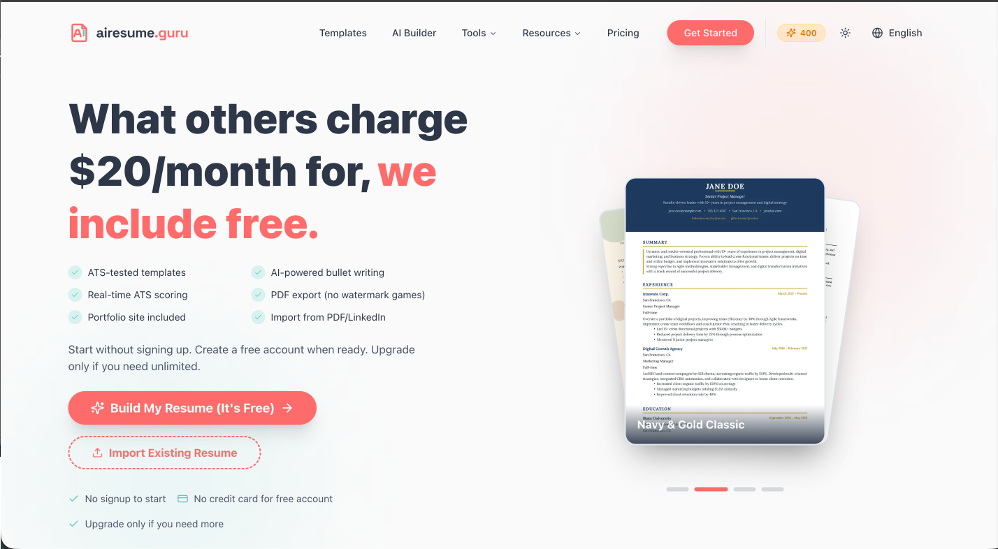 AI ResumeGuru screenshot and logo