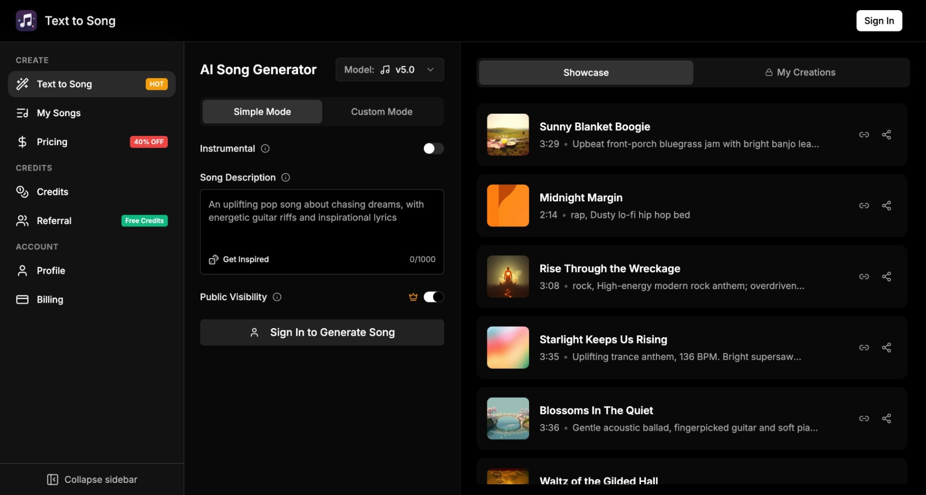 Text to Song screenshot and logo