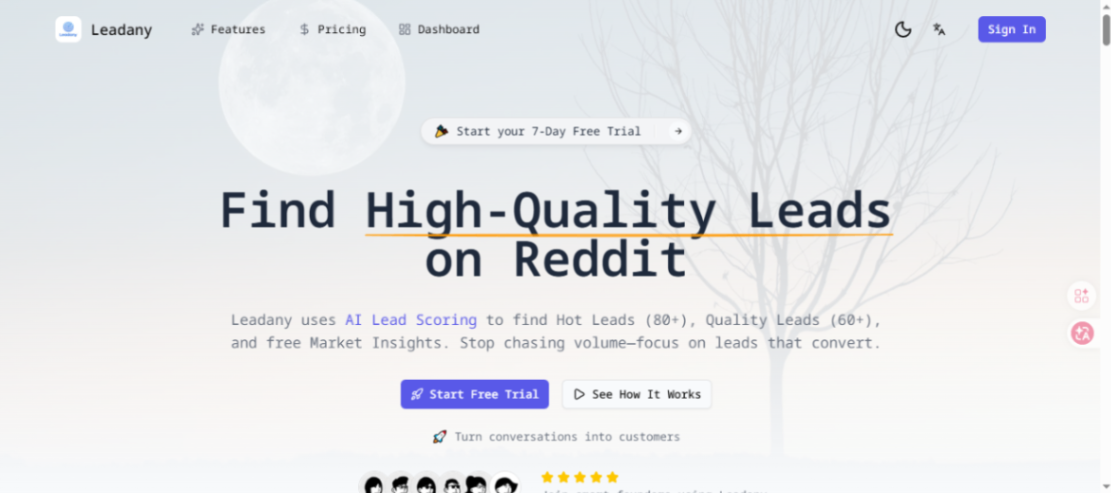 LeadAny screenshot and logo