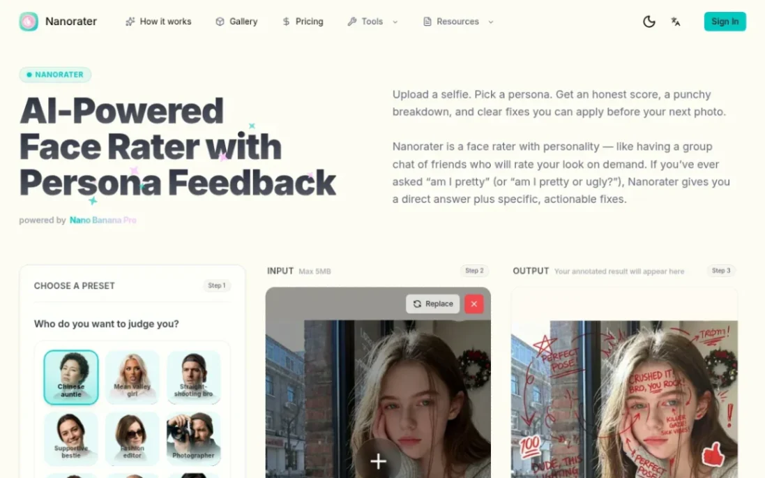 Nanorater - AI Rater screenshot and logo