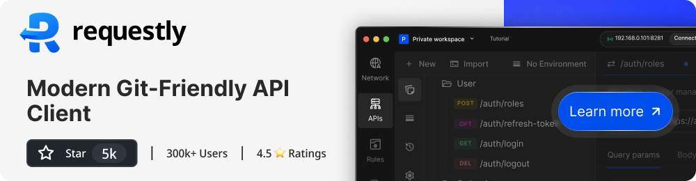 Requestly screenshot and logo