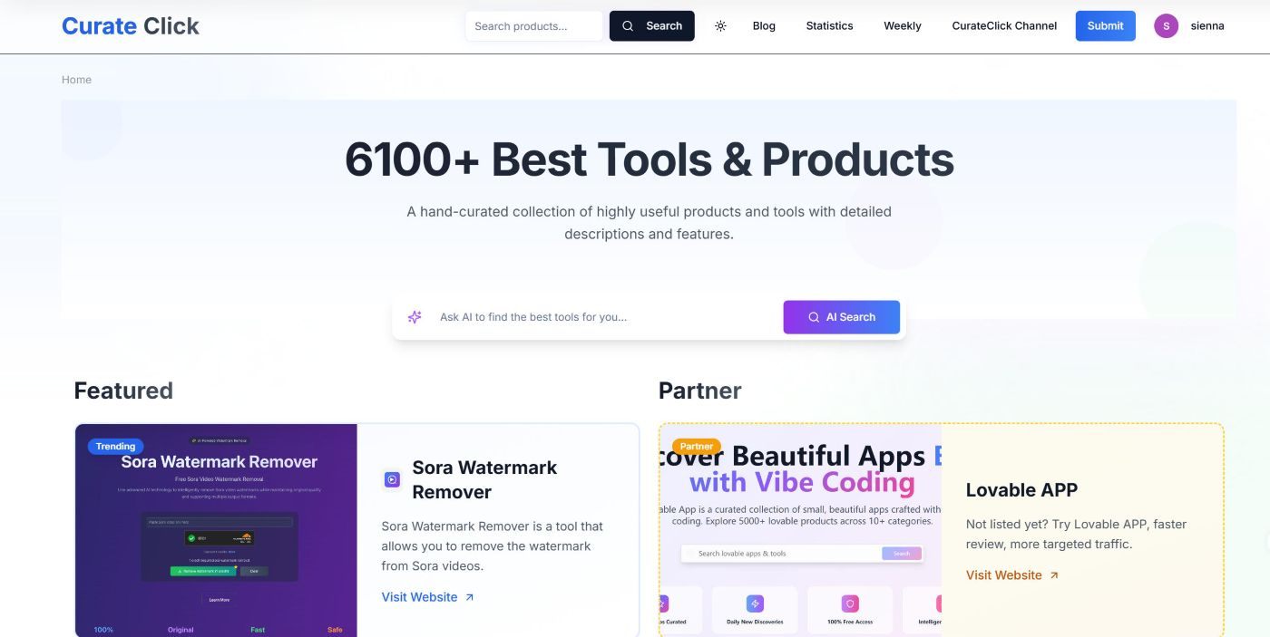 Curate Click screenshot and logo