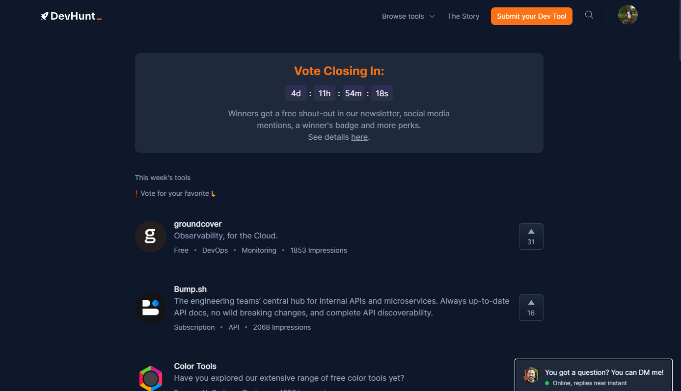 DevHunt screenshot and logo