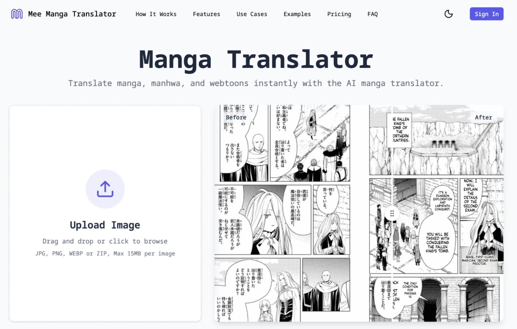 Mee Manga Translator screenshot and logo
