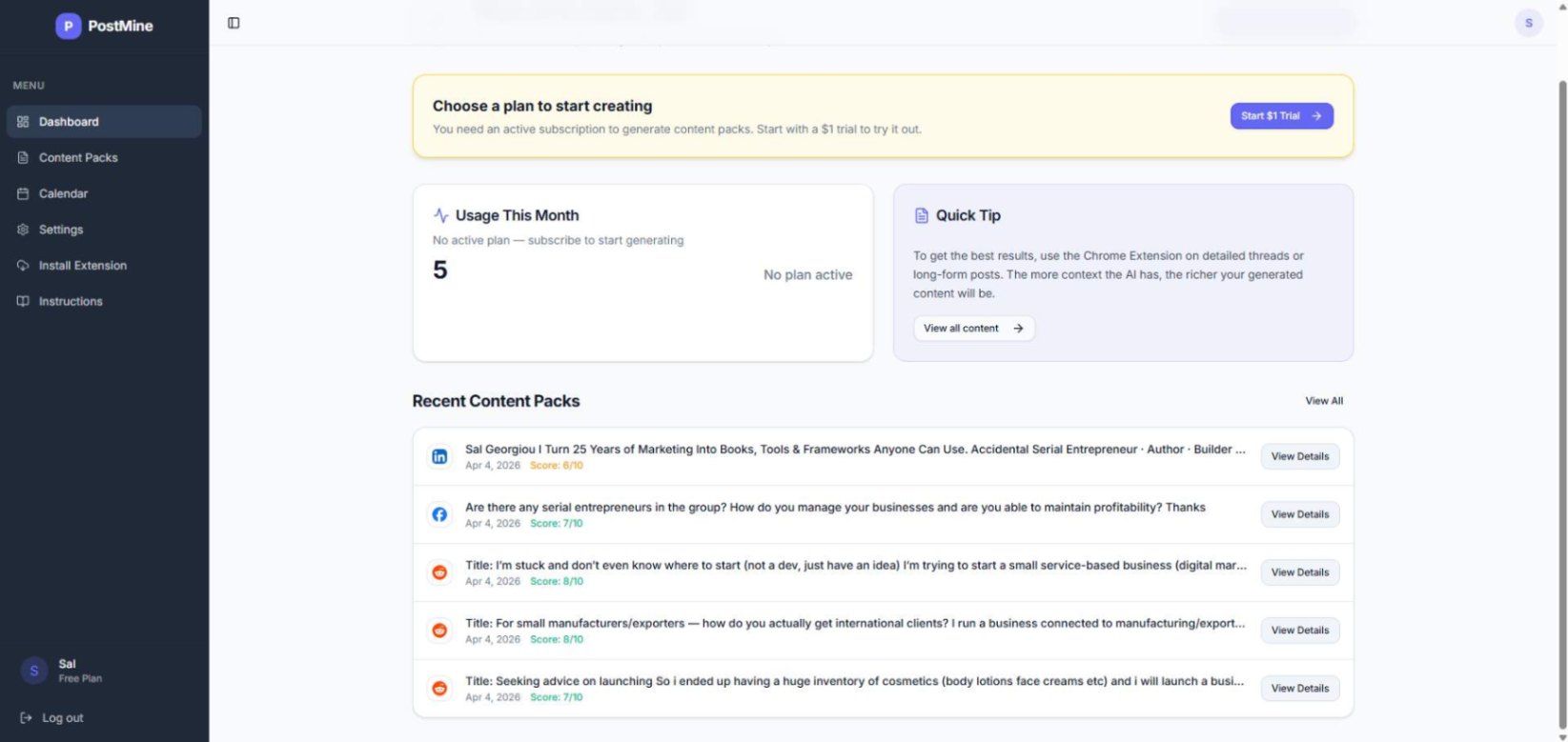 Postmine screenshot and logo
