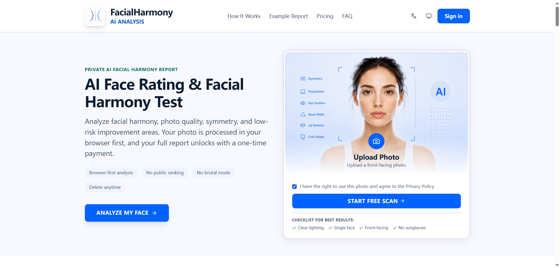 FacialHarmonyAI screenshot and logo