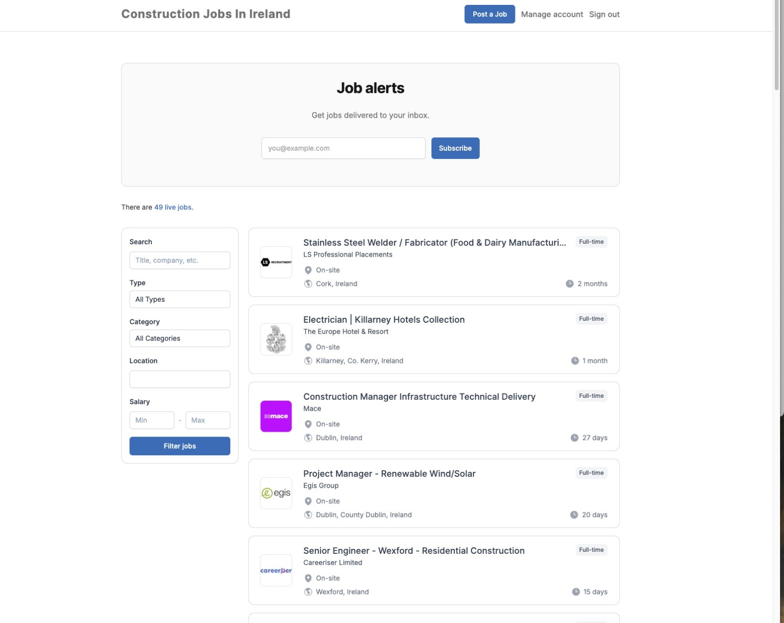 Construction Jobs In Ireland screenshot and logo