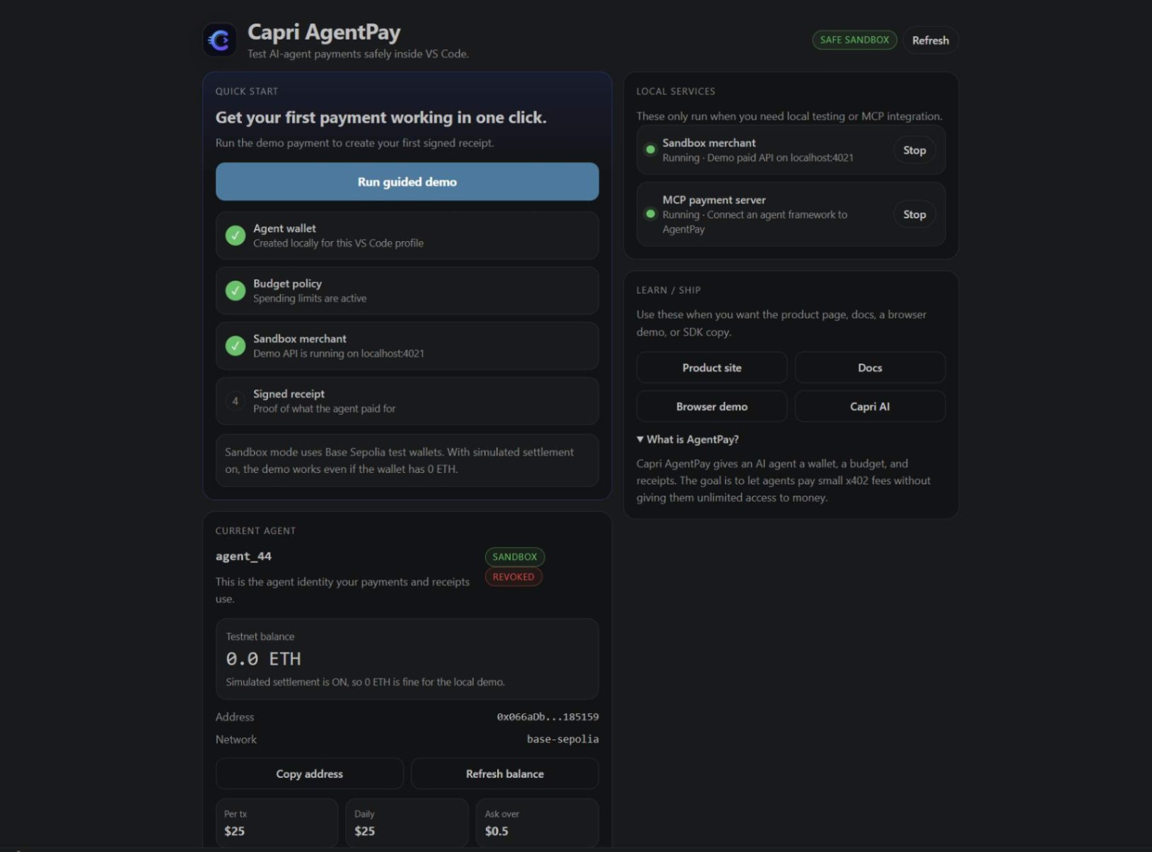 Capri Ai Agentpay screenshot and logo