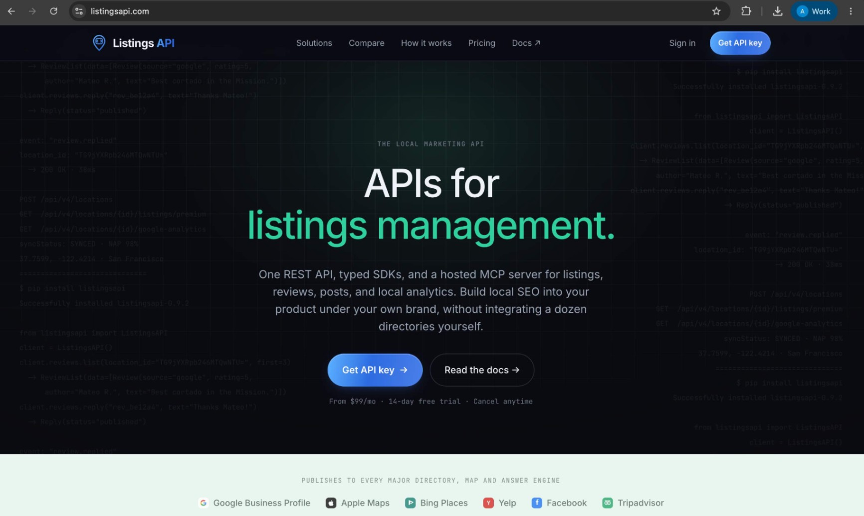 Listings API screenshot and logo