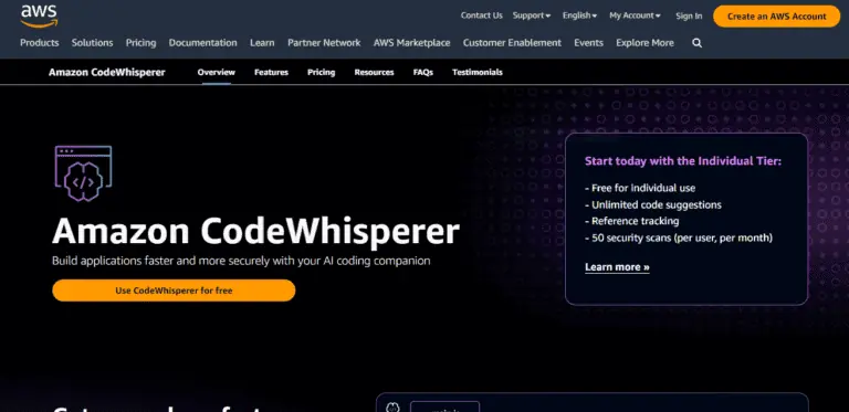 Amazon CodeWhisperer screenshot and logo