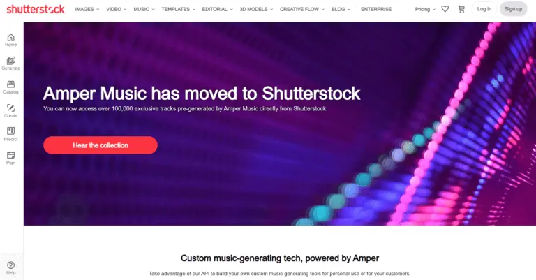 Amper Music screenshot and logo