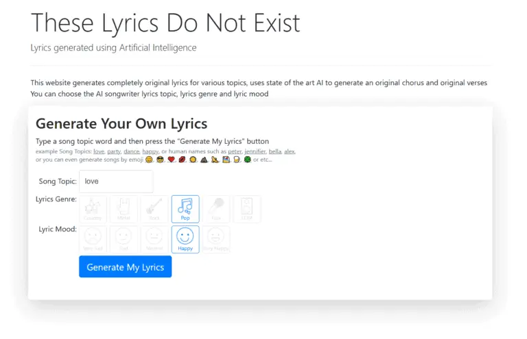 Artificial Intelligence Songwriter screenshot and logo