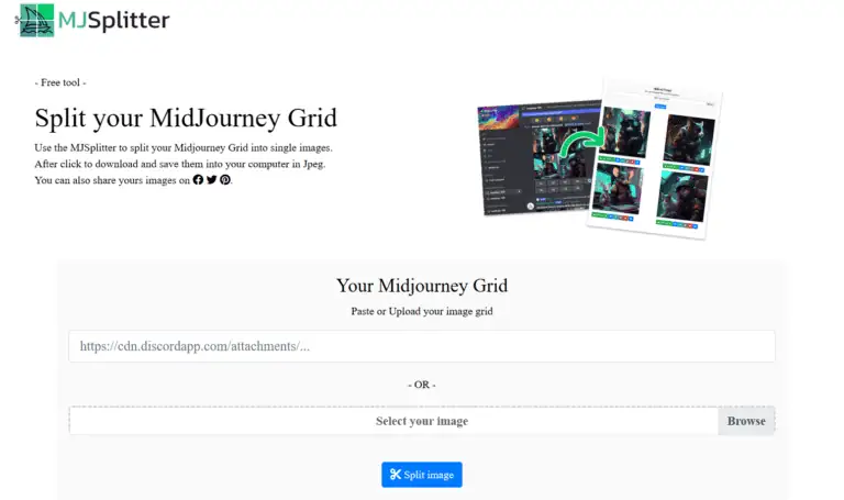 Midjourney Splitter screenshot and logo