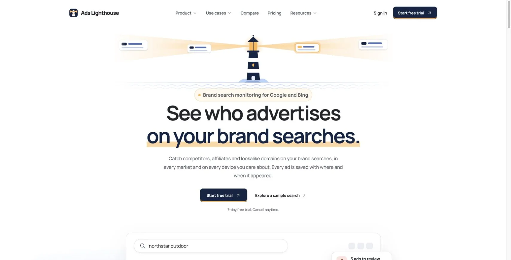 Ads Lighthouse brand search monitoring homepage